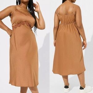 Torrid Midi Satin Jacquard Lace Trim Cami Slip Dress Sz 4 Copper Brown